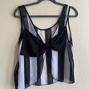 Sheer Black White Bow Blouse